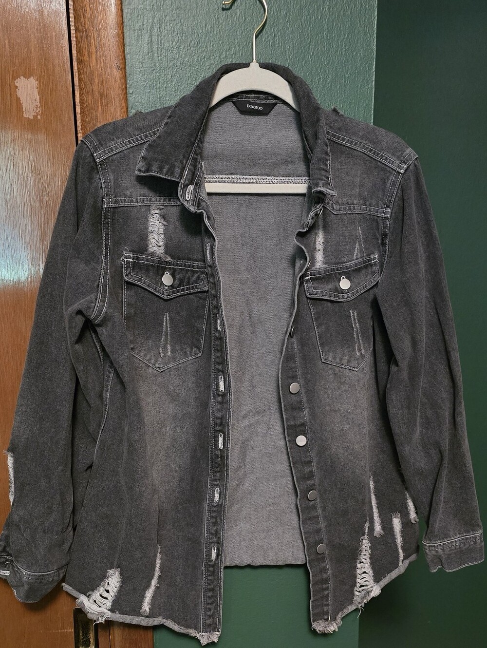 Dokotoo Distressed Washed Black Denim Jacket